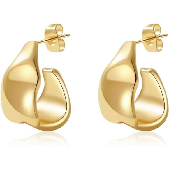 Trending Geometric Gold Earrings – Chunky Lightweight Statement Drops - Picture 1 of 6